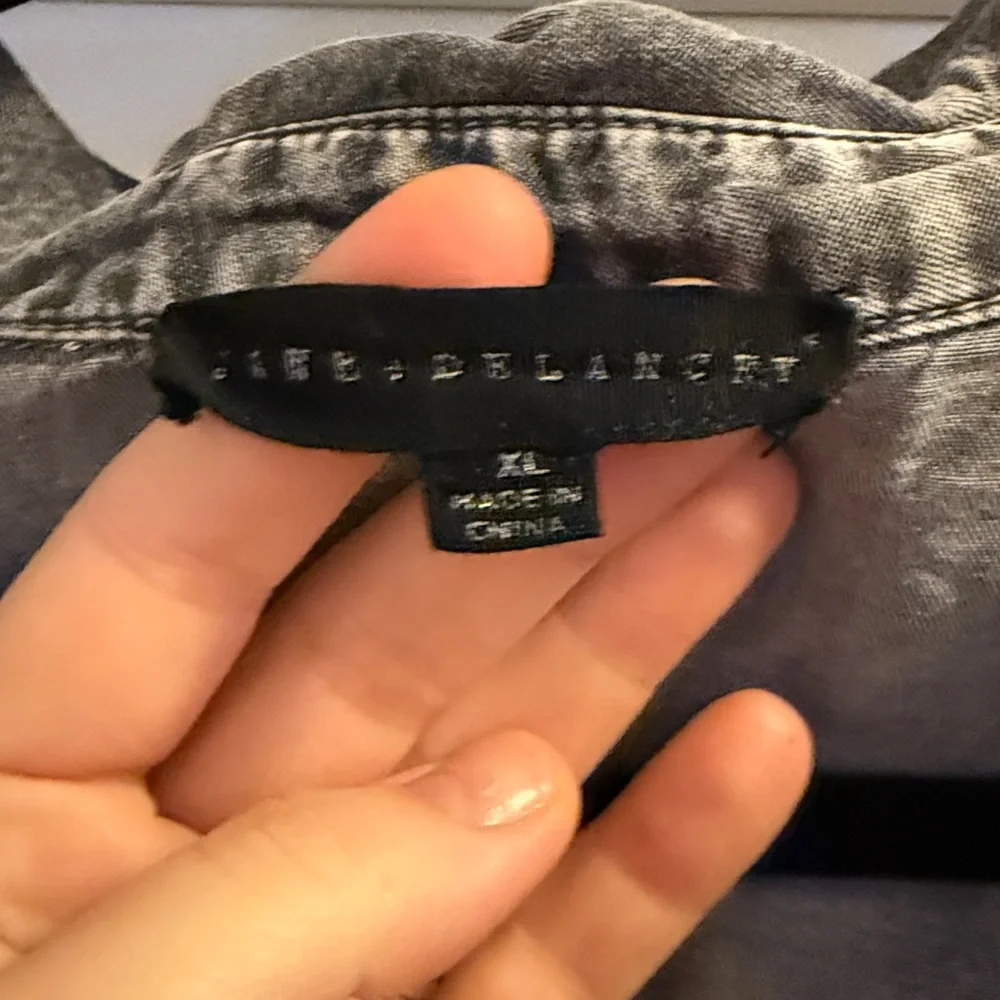 Flowy Gray/Distressed Black Denim Button-Up Shirt - Picture 2 of 3